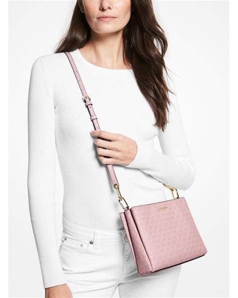 michael kors big logo medium pink crossbody bags|Michael Kors blush pink handbag.